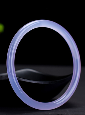 新款天然冰种紫罗兰色玉髓美人镯6mm淡紫色圆条玉手镯时尚女款