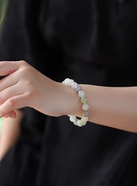 和田玉多宝色圆珠手串女款单圈新疆玉石卡10mm手环玉串百搭手饰