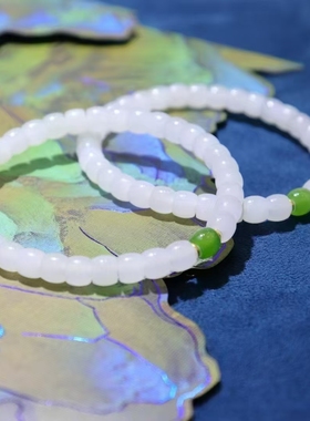 和田玉白玉天然老型珠手串