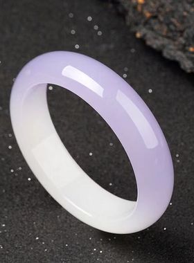 新疆金丝玉紫罗兰色半紫色旺夫手镯 女款复古中宽气质玉石手镯