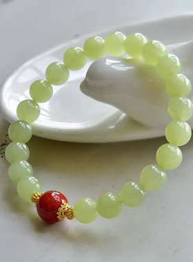 和田玉黄玉圆珠手串男女款黄口料天然玉石百搭玉串卡10mm玉串手链