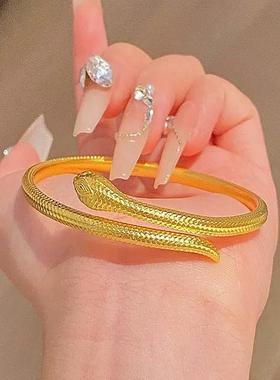 蛇年本命年灵蛇开口沙金手镯女生肖蛇仿真黄金蛇权杖镯子送女友