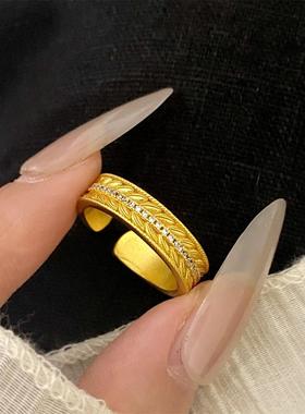 点钻麦穗沙金戒指黄金色