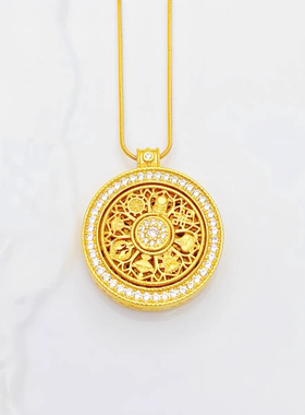 传承沙金女吊坠八宝罗盘可转动古法轻奢气质转运项链毛衣链送朋友