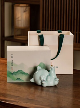 景德镇陶瓷躺赢躺赚招财猫摆件客厅玄关书房桌面工艺品开业礼品