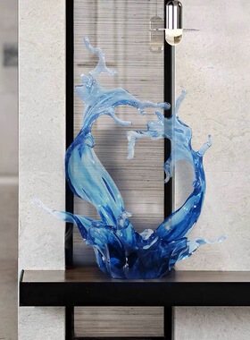透明树脂水浪花摆件酒店会所样板间客厅大型软装饰工艺品落地雕塑