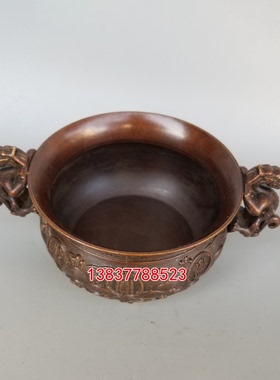 黄铜双耳貔貅聚宝盆兽耳铜香炉家用工艺礼品铜器桌面摆件定制