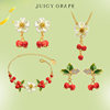 Juicy Grape enamel flower fruit necklace red berry earrings women's bracelet ring set birthday gift