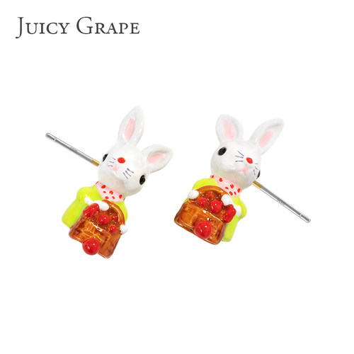 Juicy Grape耳环可爱兔子铃兰花耳钉女超仙气质少女森系珐琅耳饰 - 图2