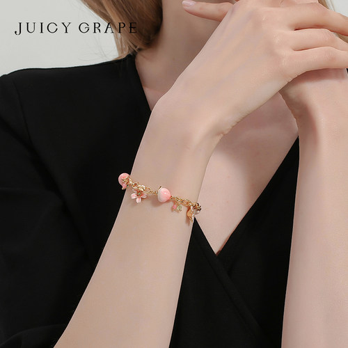 Juicy Grape水蜜桃手链女ins小众设计甜美可爱桃花桃子手饰品礼物 - 图0