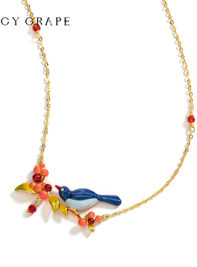 小众甜美樱桃比翼鸟锁骨链