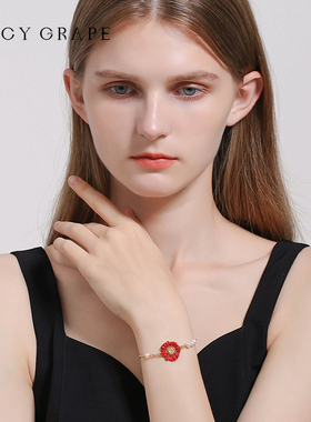 红色花朵手链女气质送甜美可爱