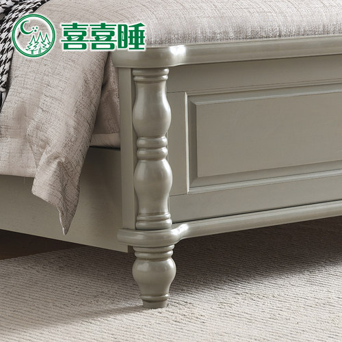 全实木床 卧室1.5 1.8双人美式轻奢床储物婚床真皮 家具简约复古 - 图2