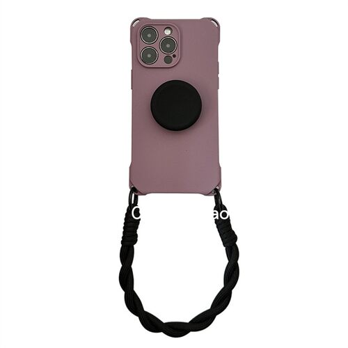 ins高级感黑加仑紫四角开孔17pro适用苹果15promax手机壳13pro挂钩手拎绳12撞色黑圆支架14防摔16pro保护套 - 图3