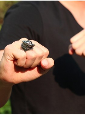 钛钢动物狼头男士夜店戒指