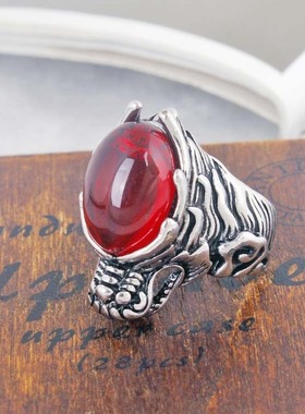 龙头红色男士复古饰品夸张戒指