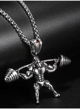 欧美杠铃项链男士健身饰品吊坠