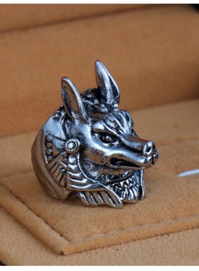 J4复古阿努比斯戒指 男士埃及十字胡狼头指环