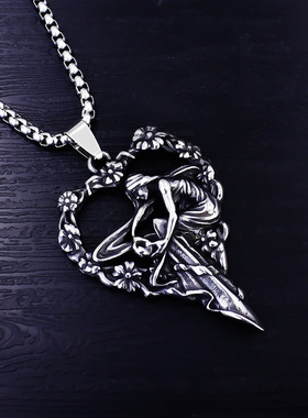 个性复古潮流信仰天使钛钢不锈钢项链吊坠