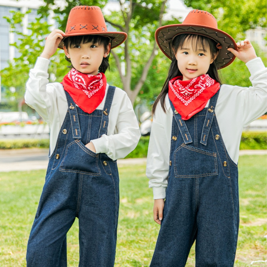 儿童演出服牛仔很忙背带裤套装小学生表演服幼儿园花童舞蹈服男女 - 图3