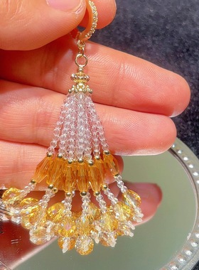 黄色系水晶玻璃流苏纯手工制作水晶手串配饰小滴溜九尾狐配件流苏