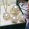 Necklace and earrings three-piece women's fashion set with real pearls