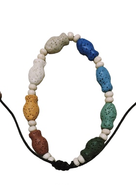 北海涠洲岛火山石糖果色混彩色圆珠爱心编织手串手链男女款送礼盒