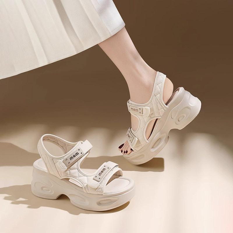 杰豪女鞋2025夏季新款厚底休闲凉鞋女沙滩罗马凉鞋魔术贴舒适正品,淘宝优惠券,粉丝福利购,淘宝优惠卷