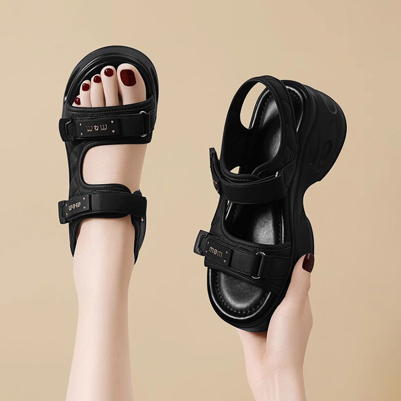 杰豪女鞋2025夏季新款厚底休闲凉鞋女沙滩罗马凉鞋魔术贴舒适正品,淘宝优惠券,粉丝福利购,淘宝优惠卷