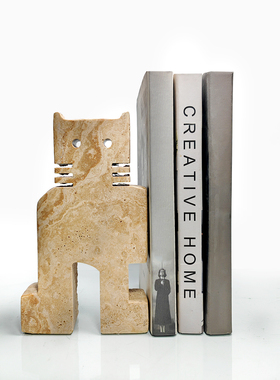 几何猫形摆件书靠天然洞石摆件样板间电视柜展示柜家居软装饰品
