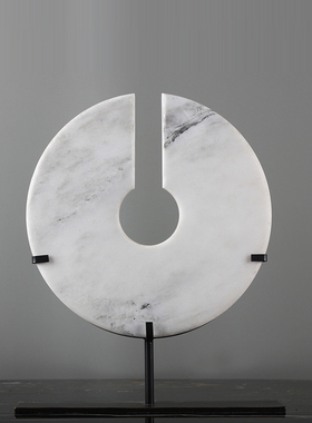 现代创意新中式山水石玉璧平安扣摆件样板房玄关售楼处别墅饰品