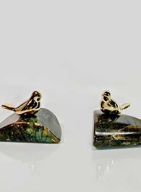 拉长石铜鸟摆件小众摆件家居装饰摆件一图一物