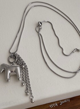 银色小马吊坠项链女高级感