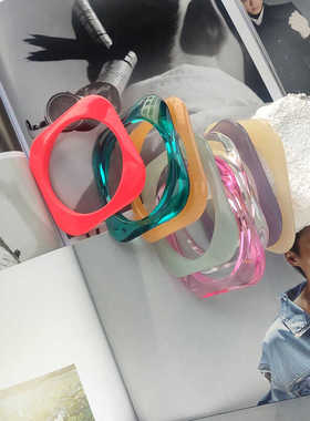 幻彩异型手镯果冻色粉几何手环