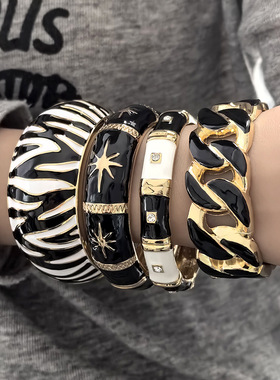 手镯女珐琅彩滴合金宽面手环