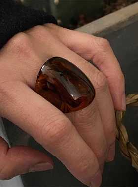 欧美时尚简约晕染咖色树脂戒指