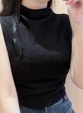 立领无袖背心女2026新款内搭打底衫假领子叠穿修身短款高腰上衣