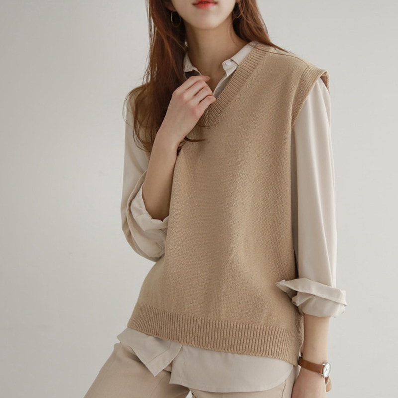 背心女初秋2020 v领日系叠穿毛衣 多菲雅马夹