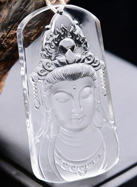 天然白水晶观音菩萨吊坠项链挂件毛衣链男女款本命年饰品礼物