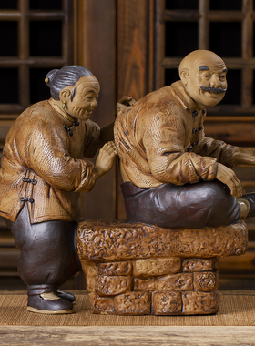 速发吴满中手工塑人陶艺雕匠炽式家居装饰石湾陶瓷 采耳摆件