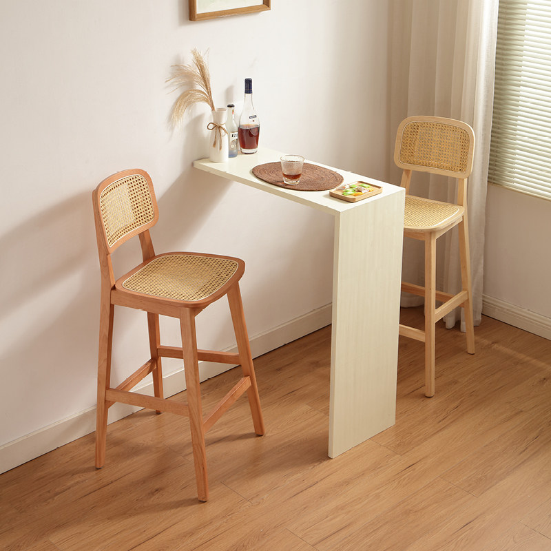 北欧实木吧台椅家用岛台椅侘寂风椅子藤编吧椅酒吧椅高脚靠背凳子,淘宝优惠券,粉丝福利购,淘宝优惠卷