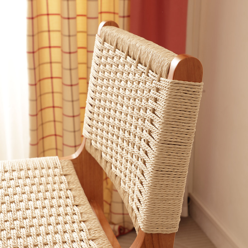 实木绳编吧椅家用复古餐椅酒吧餐厅高脚凳侘寂风岛台椅前台接待凳,淘宝优惠券,粉丝福利购,淘宝优惠卷