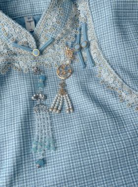 “闲雅”国风挂饰旗袍搭压襟淡水珍珠新中式旗袍马甲领口挂盘扣挂