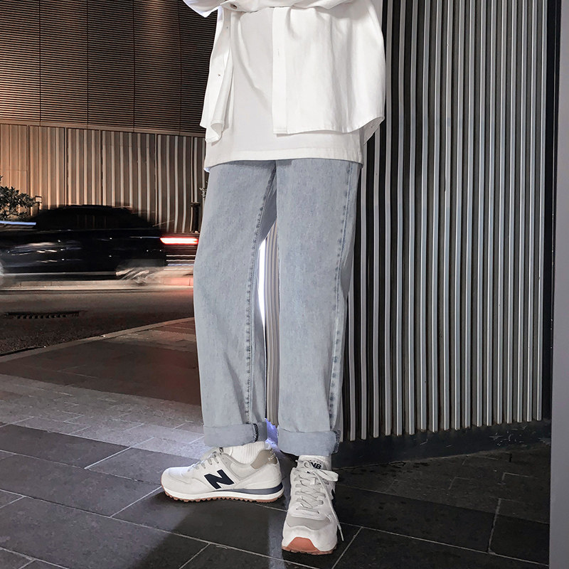 阔腿裤子男韩版宽松潮流潮牌牛仔裤 创诺华牛仔裤