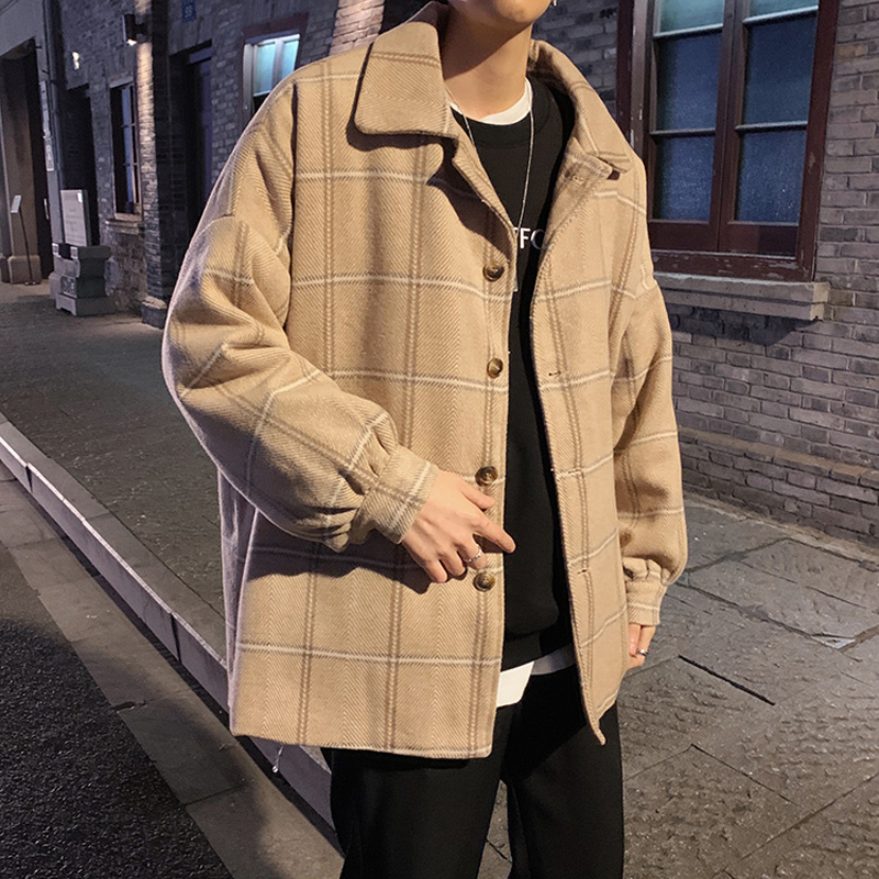 ins毛呢短款韩版潮流宽松学生风衣 创诺华风衣