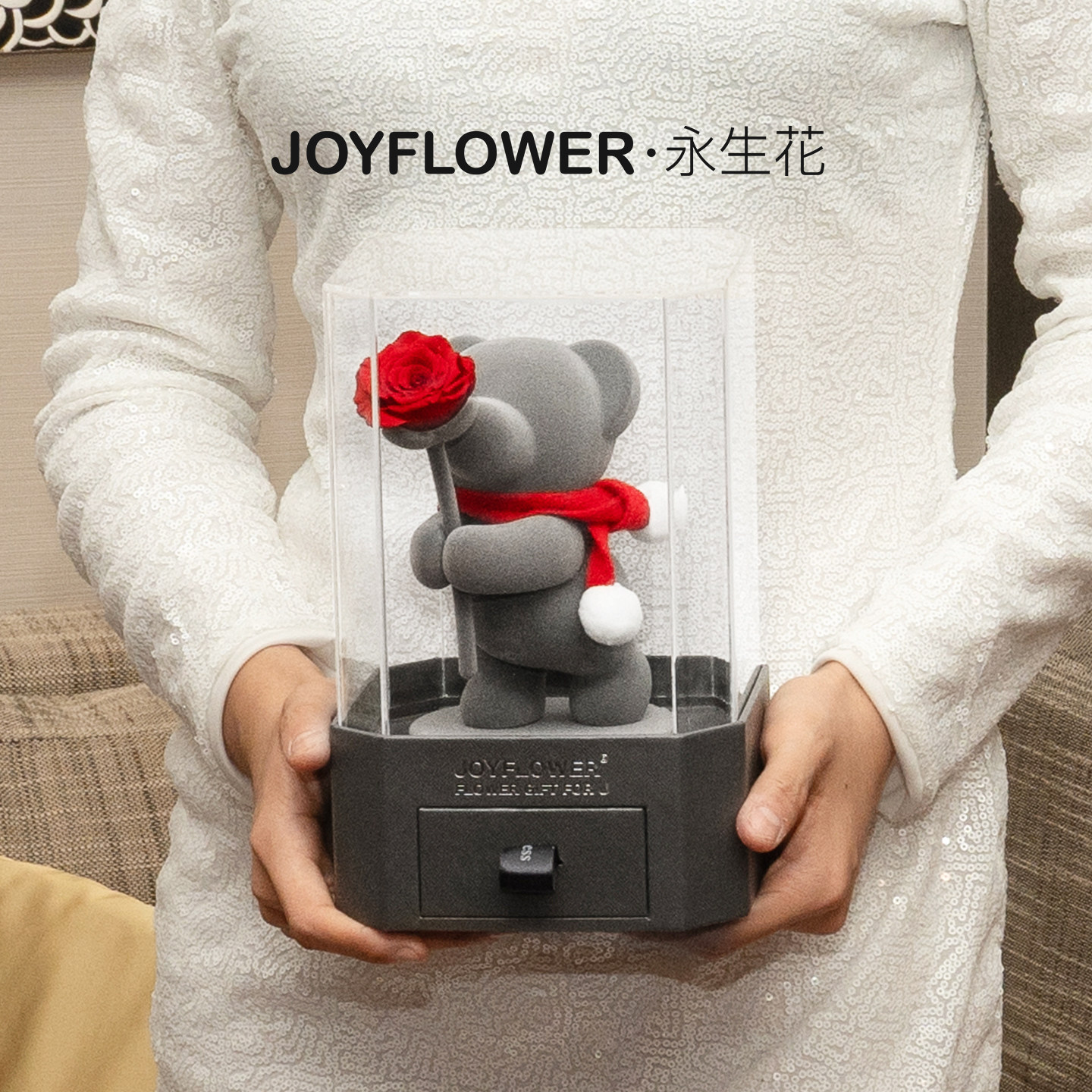 Joyflower小熊憨憨永生真花玫瑰花束生日520礼物高级感送女生朋友