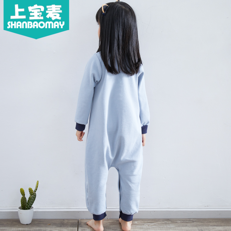 上宝麦春秋冬儿童连体睡衣棉加厚女童宝宝防踢睡衣纯棉家居服保暖