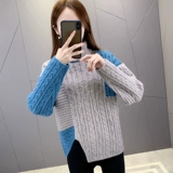 Свитер, демисезонные приятные телу джинсы с начесом, коллекция 2023, оверсайз, свободный крой, в западном стиле, высокий воротник