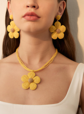 苏心复古编织黄色花朵项链女韩版简约清新锁骨链时尚百搭潮流饰品