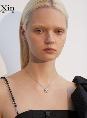 苏心简约链条锁骨链设计感吊坠人造水钻气质性感项链女式百搭颈饰
